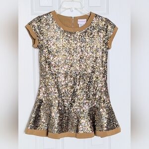 American Girl Girls' (Medium/10/12) Gold Lined Sequin Formal/Wedding/Party Dress